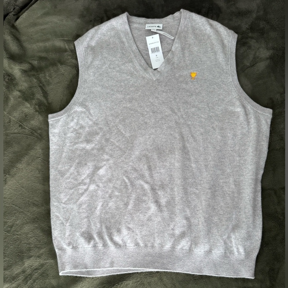 Lacoste men's chalkboard heather cashmere V-neck vest 3XL